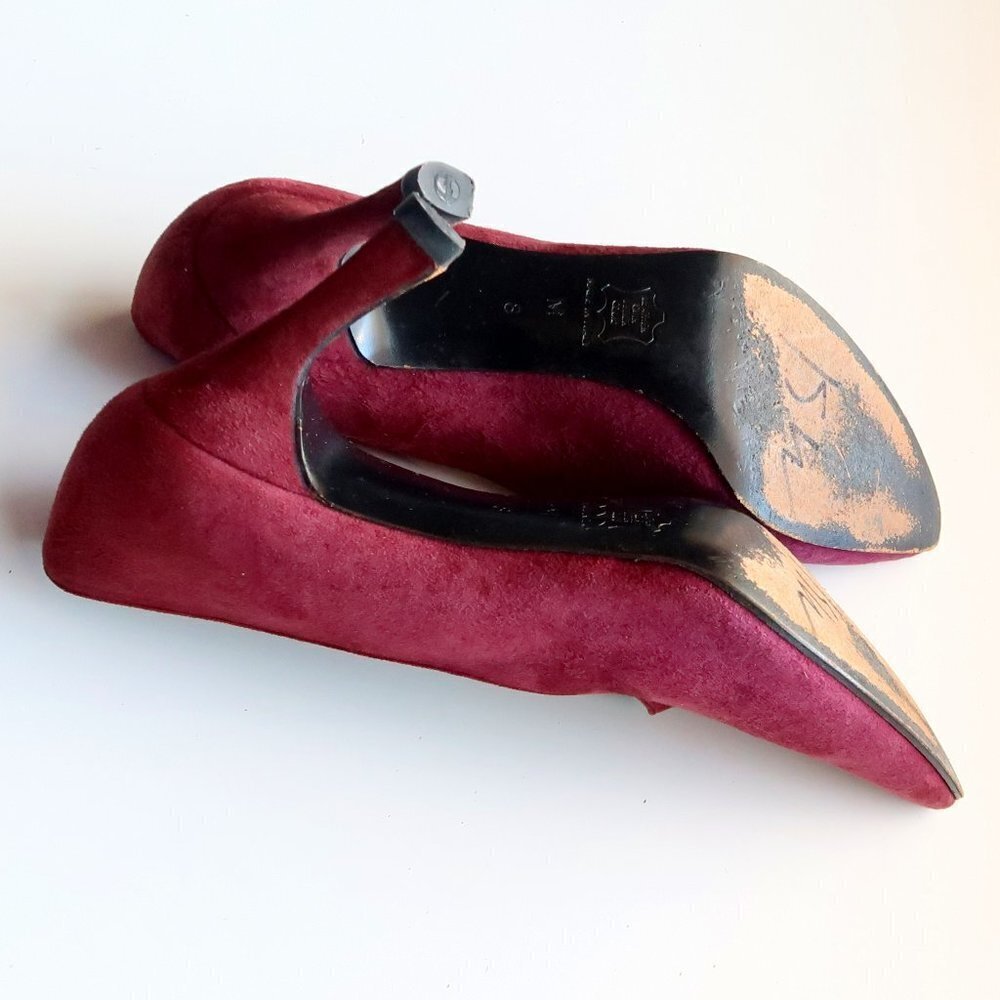 Yves Saint Laurent Burgundy Suede Leather Pointy Toe Heels Pumps Formal Shoes - Picture 12 of 14